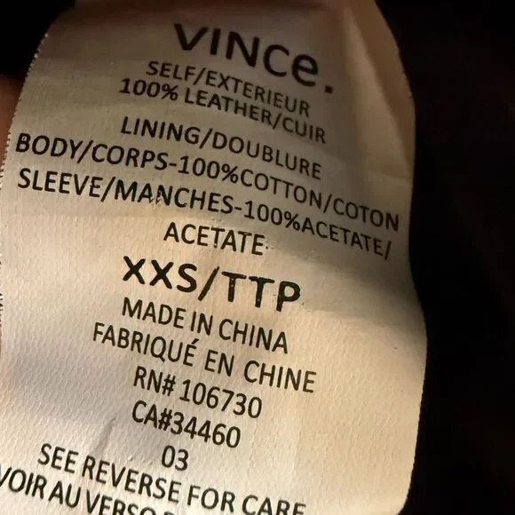 Vince Black Moto Leather Jacket Size XXS EUC - Picture 5 of 5